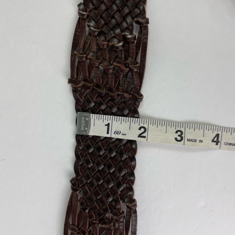 Brown Boho Braided Leather Wide Belt with Rose Gold - Picture 7 of 8